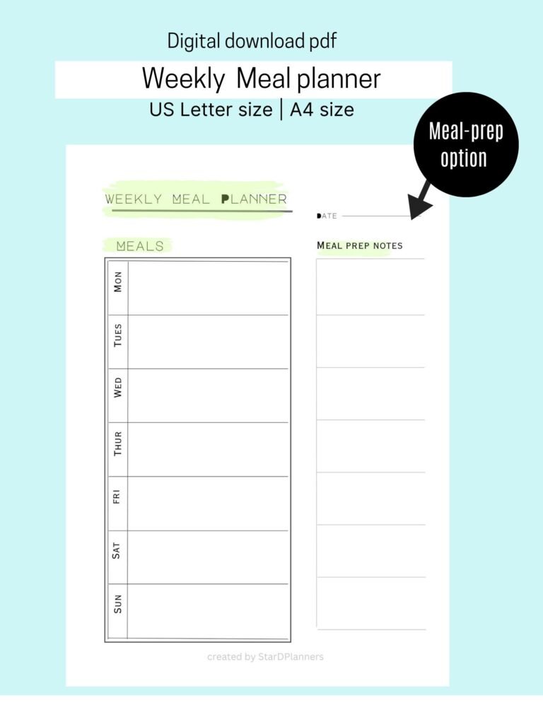 meal planner printable pdf template digital download busy mom working mom work from home home maker