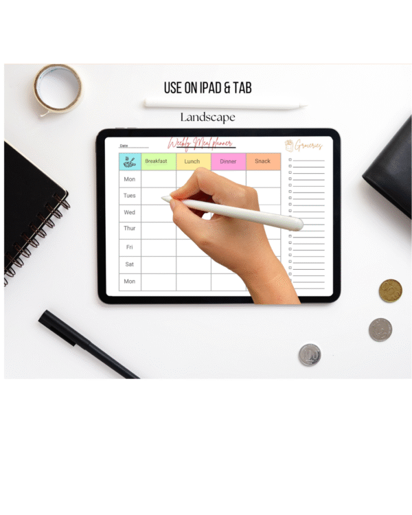 Editable digital meal planner with grocery list – printable PDF for instant download